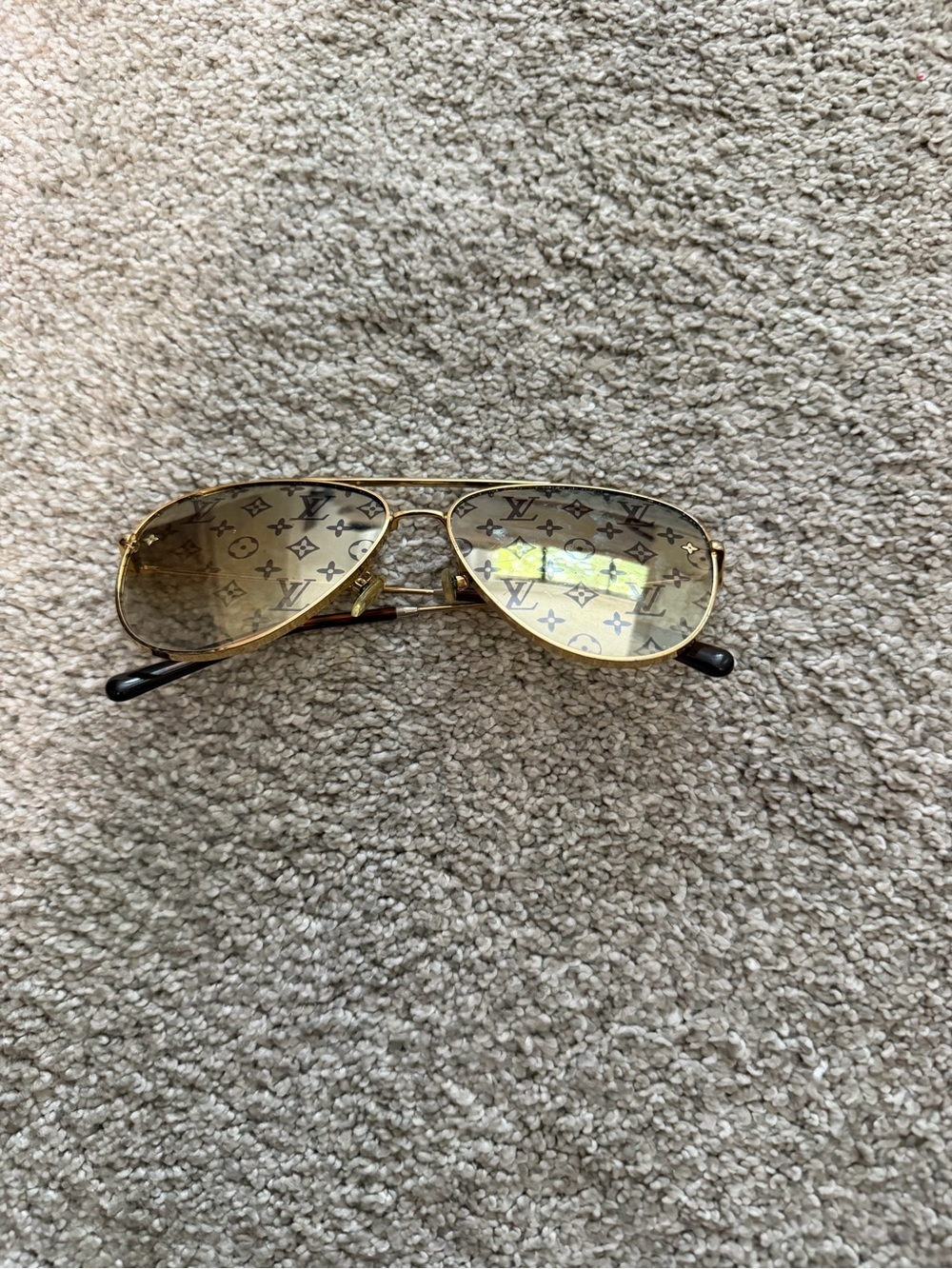 Gold Aviator Sunglasses with Monogram Print - Men Accessories